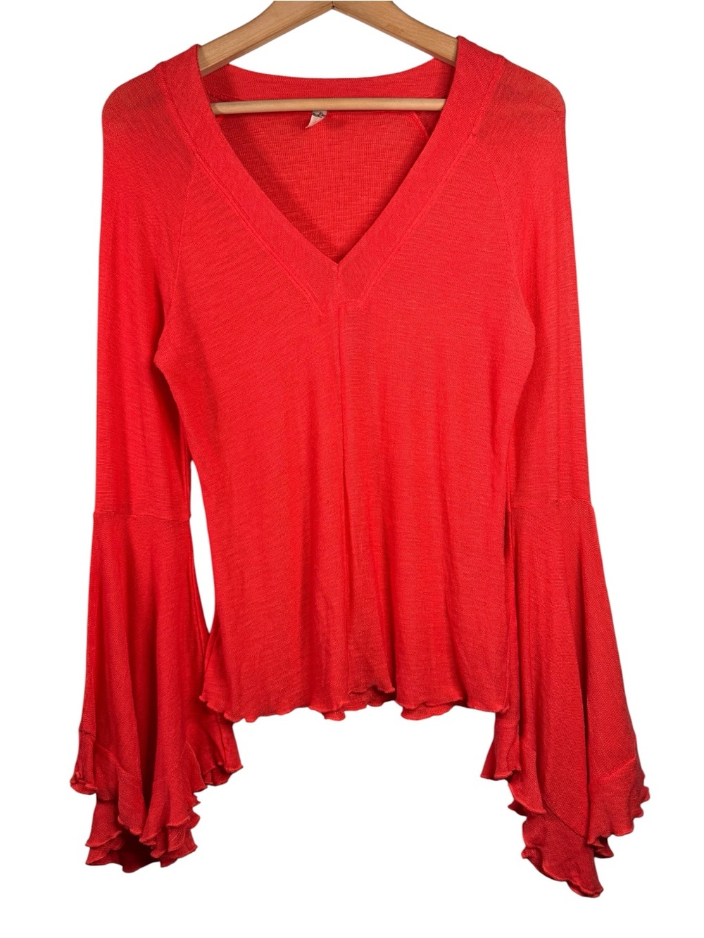 Intimately Free People So Dramatic Bell Sleeve Top Medium Coral V-Neck Shirt